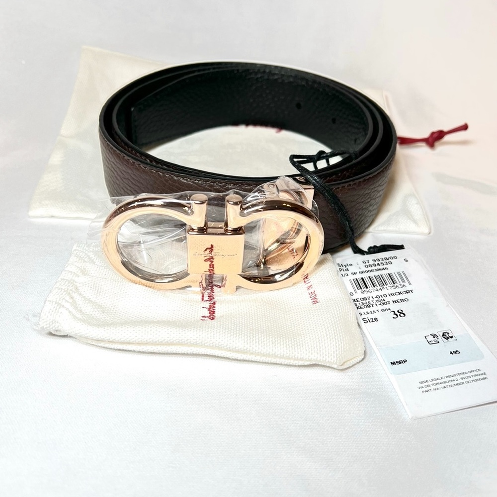 Salvatore Ferragamo Double Gancio Leather Belt size 38